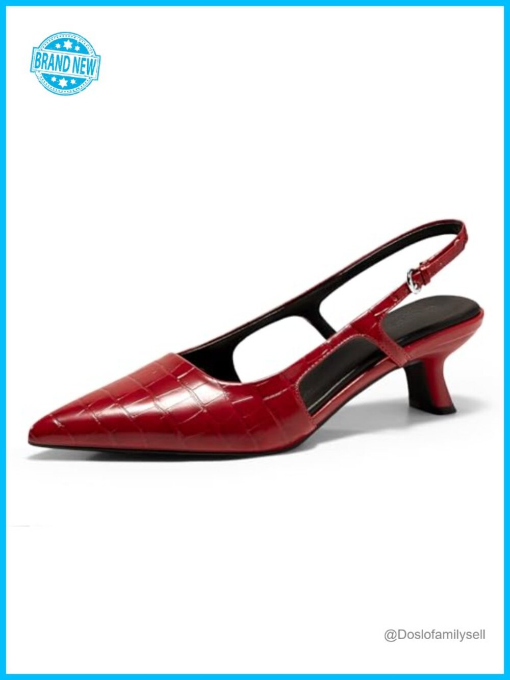 Pointed Toe Slingback Kitten Heel Pumps Faux Leather Adjustable Buckle Work